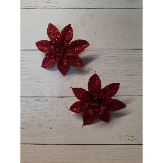 Новогодние украшения с блестками 6 см "Пуансетия",цв красный, цена за 1 шт